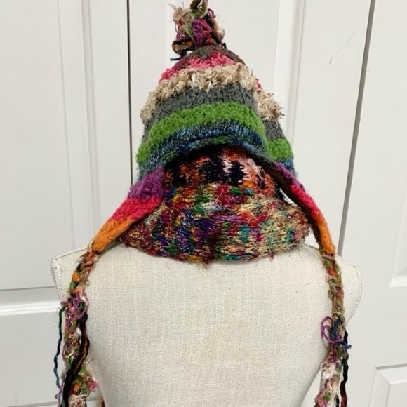 Funky Vintage Hippie Mudd Hat Handmade Crochet Scarf Set Unique Artsy - Adult - Picture 2 of 10